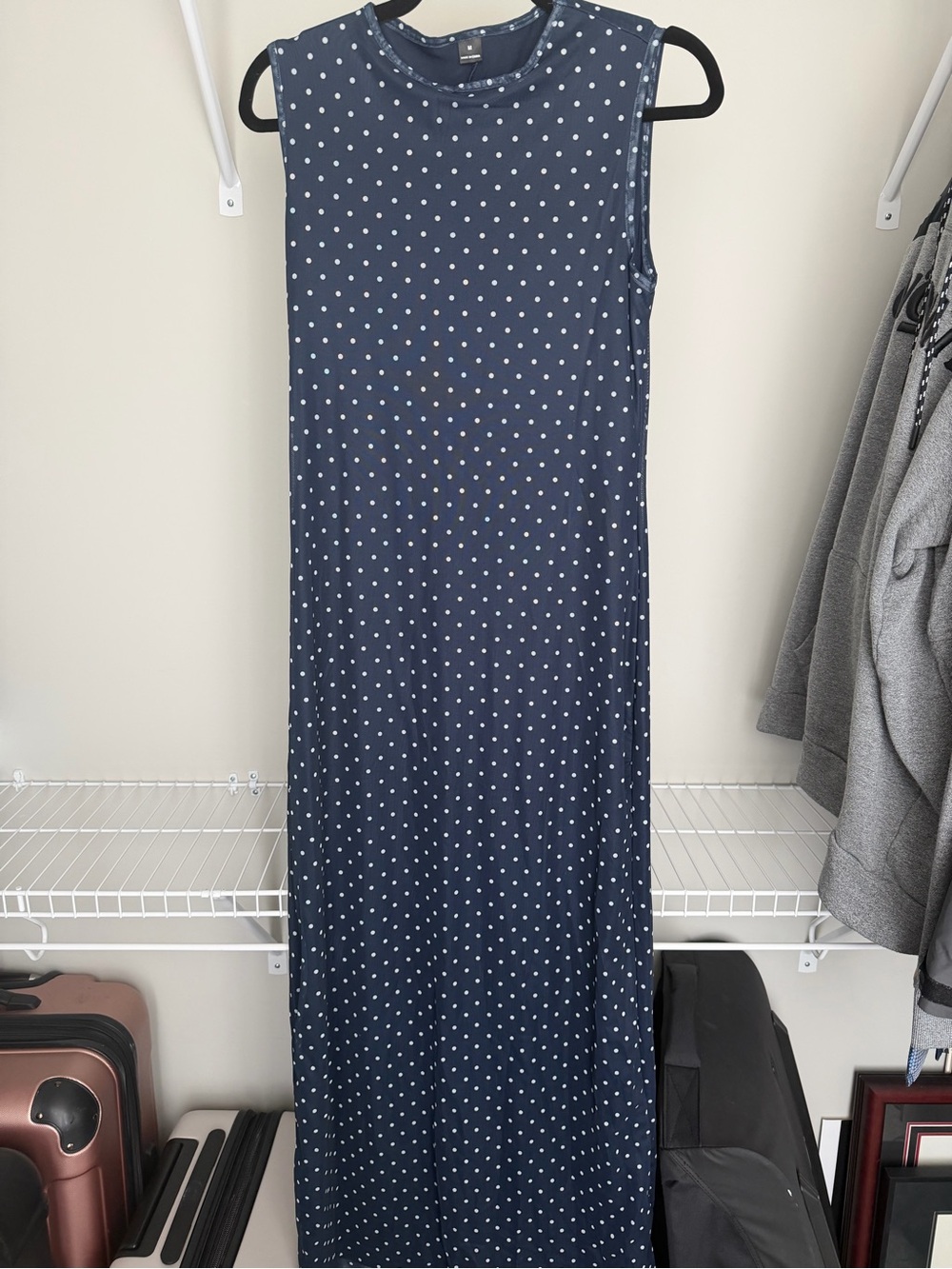 SHEIN Navy Blue Polka Dot Sleeveless Maxi Dress